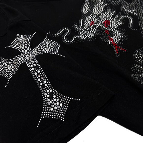 Rush Couture Rhinestone Dragon Cross Embellished Black Jewel T-Shirt Mens S - Picture 4 of 5
